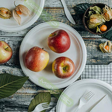 Load image into Gallery viewer, Mexago Eco-Friendly Round Compostable Plates - 10 inch | 100 Count - Natural Alternative to Paper Plate | Made of Sugarcane Bagasse