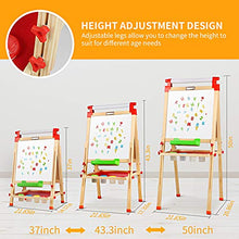Load image into Gallery viewer, Joyooss Kids Wooden Easel with Extra Letters and Numbers Magnets, Adjustable Double Sided Drawing Board Whiteboard & Chalkboard Dry Easel Board, Children Art Easel for Boys Girls Painting Drawing