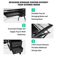 Load image into Gallery viewer, BAHOM Adjustable Drafting Table Glass Top, Art Drawing Craft Desk with 2 Drawers, Perfect for Artwork and Design, Black