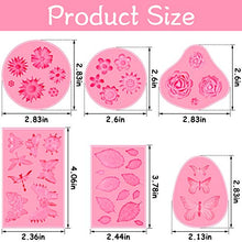 Load image into Gallery viewer, 6 Pack Fondant Molds, Mini Flower Mold Butterfly Molds Leaf Mold, Rose Clay Molds Pink Polymer Clay Molds, Non-stick Silicone Molds for Cake Decorating - Butterfly/Rose/Leaves