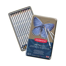 Load image into Gallery viewer, Derwent Metallic Water Soluble Pencils, 3.4mm Core, Metal Tin, Drawing, Art, 12-Pack (0700456)