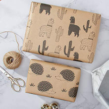 Load image into Gallery viewer, RUSPEPA Kraft Wrapping Paper Roll - Cactus/Strawberry/Alpaca/Hedgehog Printed Great for Congrats, Holiday and Special Occasion - 4 Roll - 30Inch X 10Feet Per Roll