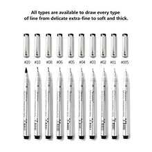 Load image into Gallery viewer, Micro-Line Pen 10 Size Black, Fineliner Ink Pen, Waterproof Archival Ink Calligraphy Pens for Artist Illustration, Sketching, Technical Drawing, Brush Lettering