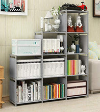 Load image into Gallery viewer, 9 Storage Cubes, 4 Tire Shelving Bookcase Cabinet, DIY Closet Organizers for Living Room Bedroom Office (Gray)