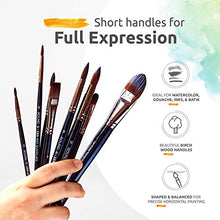 Load image into Gallery viewer, ZenART Professional Watercolor Brush Set – 14 x Birch Wood Squirrel and Synthetic Paint Brushes incl Palette Knife – Flats, Rounds, Filbert, Fan, Rigger, Cats Tongue, & Detailing – Satin Travel Pouch