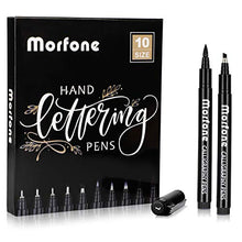 Load image into Gallery viewer, Morfone 10 Size Hand Lettering Pens Calligraphy Brush Pens Black Ink Markers Set Art Kit for Beginners, Hand Writing, Drawing, Sketching, Journaling, Illustrations
