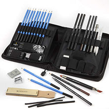 Load image into Gallery viewer, Castle Art Supplies Graphite Drawing Pencils and Sketch Set (40-Piece Kit), Complete Artist Kit Includes Charcoals, Pastels and Zippered Carry Case, Includes Rare Pop-Up Stand