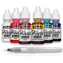 Load image into Gallery viewer, Jacquard Alcohol Inks Set - Vibrant Pinata Colors - Alcohol Ink for Resin - Beautiful Colors On Almost Any Hard Surface - Set of 6 Bundled with Moshify Blending Pen (7 Items)