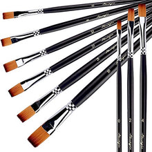Load image into Gallery viewer, AMAGIC 9Pcs Flat Tipped Brushes with Case for Acrylic Oil Watercolor, Artist Professional Painting Kits with Synthetic Nylon Tips, Long Wood Handle