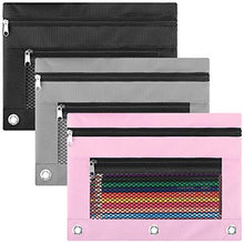 Load image into Gallery viewer, LABUK Pencil Pouch 3 Ring Binder, 3 Pack 3 Color Zipper Pencil Pouch Pencil Case Bag with Double Pocket