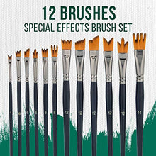 Load image into Gallery viewer, U.S. Art Supply 12 Piece Special Effects Artist Paint Brush Set - Professional Taklon Synthetic FX Brushes, Ribbon, Muti-Liner, Angular - Create Grass, Hair, Fur - Watercolor, Acrylic, Gouache, Oil