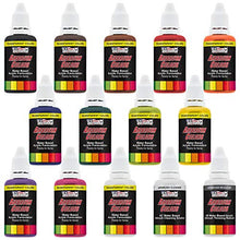 Load image into Gallery viewer, U.S. Art Supply 12 Color Acrylic Transparent Colors Airbrush, Leather & Shoe Paint Set with Reducer & Cleaner, 1 oz. Bottles