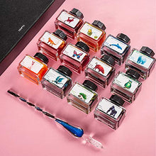 Load image into Gallery viewer, ZZKOKO Calligraphy Set India Ink, 12 Colors Shimmer Dip Pen Ink Set, Art Writing Drawing Ink Bottles, 6.0 oz, Set of 12, Gift Box (Animal Series)