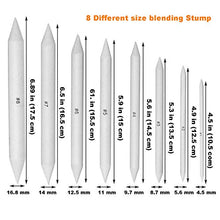 Load image into Gallery viewer, EuTengHao 22 Pieces Blending Stumps and Tortillions Set with 2 Sandpaper Pencil Sharpener, 1 Pencil Extension Tool and 1 Eraser for Student Sketch Drawing Accessories
