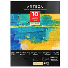 Load image into Gallery viewer, Arteza 9x12” Canvas Pad, 10 Sheets, 100% Cotton, Primed with Acid-Free Gesso, Glue-Bound Pad of Canvas Paper for Acrylic Painting or Oil Paint, Ideal for Painting and Mixed Media