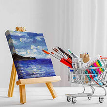 Load image into Gallery viewer, U.S. Art Supply 5" x 5" Stretched Canvas with 8" Mini Natural Wood Display Easel Kit (Pack of 12), Artist Tripod Tabletop Holder Stand - Painting Party, Kids Crafts, Oil Acrylic Paints, Signs, Photos