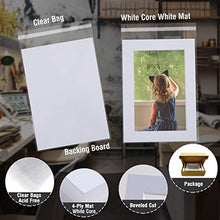 Load image into Gallery viewer, Acid Free 25 Pack 8x10 Pre-Cut Mat Board Show Kit for 5x7 Photos, Prints or Artworks, 25 Core Bevel Cut Matts and 25 Backing Boards and 25 Crystal Plastic Bags, White