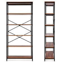 Load image into Gallery viewer, 5 Tier Industrial Bookshelf, Vintage Standing Storage Shelf, Display Shelving Units, Tall Bookcase, Industrial Metal Book Shelves for Living Room Bedroom and Home Office