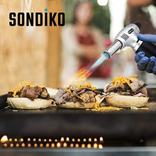 Load image into Gallery viewer, Sondiko Butane Torch, Refillable Kitchen Torch Lighter, Fit All Butane Tanks Blow Torch with Safety Lock and Adjustable Flame for Desserts, Creme Brulee, BBQ and Baking(Butane Gas Not Included)