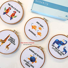 Load image into Gallery viewer, Stitch.ly Cross Stitch Kits Beginner. 5 Cross Stitch Patterns. Anxiety Relief. Designed in Ireland. 3 Embroidery Hoops. Instruction Guide Included