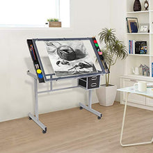 Load image into Gallery viewer, Bonnlo Glass Top Drafting Table, Professional Drawing Desk Art Craft Work Station, Angle Adjustable w/Storage Drawers for Reading, Writing