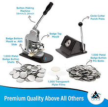 Load image into Gallery viewer, INEX Life Button Maker Machine Kit 58mm (2 ¼ inch)| Industrial Circle Cutter Punch Press - Includes All Pieces for 1,000 Metal Badge Buttons