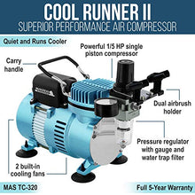 Load image into Gallery viewer, Master Airbrush Cool Runner II Dual Fan Air Compressor Professional Airbrushing System Kit with 3 Airbrushes, Gravity and Siphon Feed - 6 Primary Opaque Colors Acrylic Paint Artist Set - How to Guide