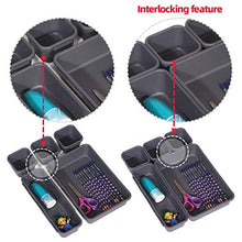 Load image into Gallery viewer, Set of 22 Interlocking Desk Drawer Organizer Tray Dividers Plastic Shallow Narrow Drawers Organizers Separators and Storage Bins Container for Kitchen Bathroom Makeup Office Vanity Bedroom Dresser