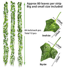 Load image into Gallery viewer, KASZOO 84Ft 12 Pack Artificial Ivy Garland Fake Plants, Vine Hanging Garland with 80 LED String Light, Hanging for Home Kitchen Garden Office Wedding Wall Decor, Green