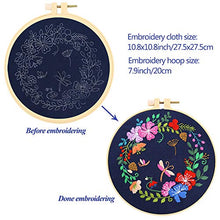 Load image into Gallery viewer, Caydo 3 Sets Embroidery Starter Kit with Pattern and Instructions, Cross Stitch Kit Include 3 Embroidery Clothes with Floral Pattern, 3 Plastic Embroidery Hoops, Color Threads and Tools