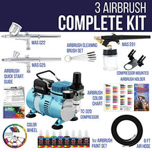 Load image into Gallery viewer, Master Airbrush Cool Runner II Dual Fan Air Compressor Professional Airbrushing System Kit with 3 Airbrushes, Gravity and Siphon Feed - 6 Primary Opaque Colors Acrylic Paint Artist Set - How to Guide