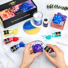 Load image into Gallery viewer, Magicfly 28 Colors Mica Powder, Colorant Paint and Dye for Epoxy Resin, Pigment Powder with 5 Spoons for Soap Making, Lip Gloss, Bath Bomb, Candle Making, Art Craft
