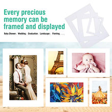 Load image into Gallery viewer, Acid Free 25 Pack 8x10 Pre-Cut Mat Board Show Kit for 5x7 Photos, Prints or Artworks, 25 Core Bevel Cut Matts and 25 Backing Boards and 25 Crystal Plastic Bags, White
