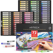 Load image into Gallery viewer, Arteza Soft Pastels, Set of 72 Artist-Grade Soft Pastel Sticks for Arts & Crafts Projects, Drawing, Blending, Layering, Shading, Art Supplies for All Ages and Artistic Experience Levels