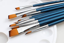 Load image into Gallery viewer, Artist Paint Brushes - A - Golden Nylon, Long Handle, Angular Paint Brush Set - Ideal for Acrylic Painting and Oil Painting, and Equally Useful for Watercolor Painting and Gouache Color Painting.