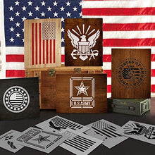 Load image into Gallery viewer, 14 pcs American Flag Stencil Templates & Star Stencil & Navy Stencil for Painting on Wood Crafts Fabric/Airbrush/Reusable Stencil/DIY Drawing Painting Craft Projects/Glass and Wall Planner