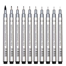 Load image into Gallery viewer, 10 Pcs Precision Micro-Line Pens, Fineliner, Multiliner, Black Waterproof Archival Ink, Artist Illustration, Anime, Sketching, Technical Drawing, Office Documents&Scrapbooking, Manga Pens Writing