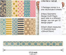 Load image into Gallery viewer, RUSPEPA Reversible Kraft Wrapping Paper Sheet - Navy Geometric Design Kraft Paper - 6 Sheets Packed as 1 roll - 17.5 x 30 inches per Sheet