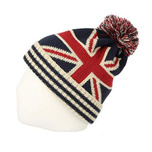Load image into Gallery viewer, WITHMOONS Knit US Canada Flag Union Jack Pom Beanie Hat JZP0027 (White)