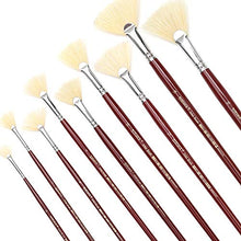Load image into Gallery viewer, Dainayw White Bristles Fan Paint Brushes, Profession Artist Oil Acrylic Painting Brush Set, Long Handle 9 Pcs