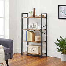 Load image into Gallery viewer, VASAGLE Bookshelf, 4-Tier Bookcase, Living Room Standing Unit Shelf, Stable Steel Frame, Bedroom, Office, Industrial Design, Rustic Brown ULLS60BX