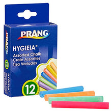 Load image into Gallery viewer, PRANG Hygieia Chalkboard Chalk, 3.25" x .38" Sticks, Assorted Colors White/Yellow/Pink/Blue, 12-Count Box (61400)