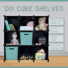 Load image into Gallery viewer, Homeries Cube Storage System – Modular DIY Plastic Closet Organizer Rack, Storage Shelves, Bookshelf, Bookcase for Bedroom, Office, Dorm Room, College, Living Room - Black (9-Cube)