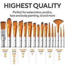 Load image into Gallery viewer, BENICCI Paint Brush Set of 16 – 15 Different Shapes + 1 Flat Brush – with Pallete Knife and Sponge – Nylon Hair and Ergonomic Non Slip Matte Silver Handles - with Standable Organizing Case