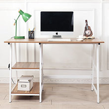 Load image into Gallery viewer, Soges Computer Desk Trestle Desk Writing Home Office Desk Hutch Workstation with Shelf Storage Desk, Oak 47 inches CS-Tplus-120OK