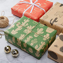 Load image into Gallery viewer, RUSPEPA Kraft Wrapping Paper Roll - Cactus/Strawberry/Alpaca/Hedgehog Printed Great for Congrats, Holiday and Special Occasion - 4 Roll - 30Inch X 10Feet Per Roll