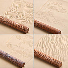 Load image into Gallery viewer, OwnMy Set of 10 Clay Modeling Pattern Rollers Kit, Dragon Phoenix Propitious Clouds 3D Geometry Cookie Radial Rays Prismatic Wood Wave Pattern Clay Rolling Pin Textured Wooden Handle Pottery Tools Set