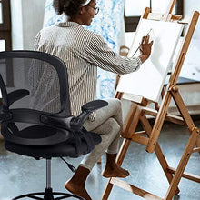 Load image into Gallery viewer, Comhoma Drafting Chair Tall Office Chair with Flip-up Armrests for Computer Standing Desk Adjustable Foot Ring Ergonomic Mesh Back Table Chair Black