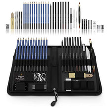 Load image into Gallery viewer, Castle Art Supplies Graphite Drawing Pencils and Sketch Set (40-Piece Kit), Complete Artist Kit Includes Charcoals, Pastels and Zippered Carry Case, Includes Rare Pop-Up Stand