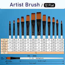 Load image into Gallery viewer, Falling in Art Paint Brushes Set, 12 PCS Nylon Professional Flat Paint Brushes for Watercolor, Oil Painting, Acrylic, Face Body Nail Art, Crafts, Rock Painting